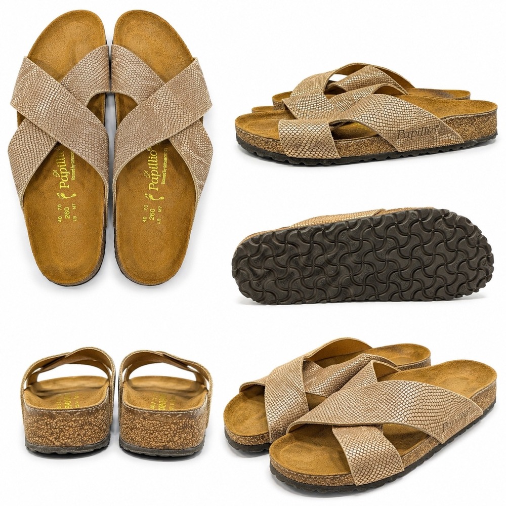 Papillio by Birkenstock Lana Rose Gold Snakeskin Wedge Sandals Womens 40 beach